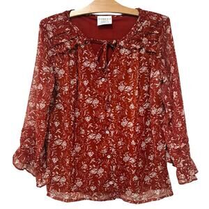 Bohera | Top Floral Button Front 3/4 Sleeves Boho Festival- Size Small